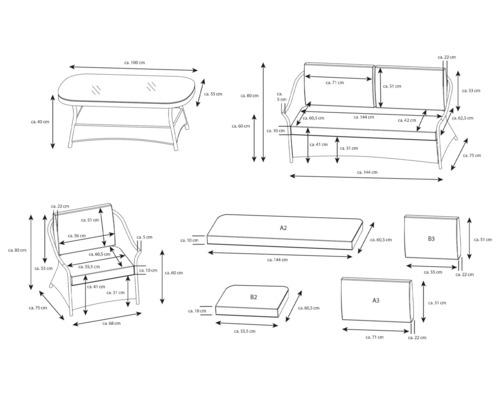 Tuinmeubelset, 4-delig, rotan, grijs