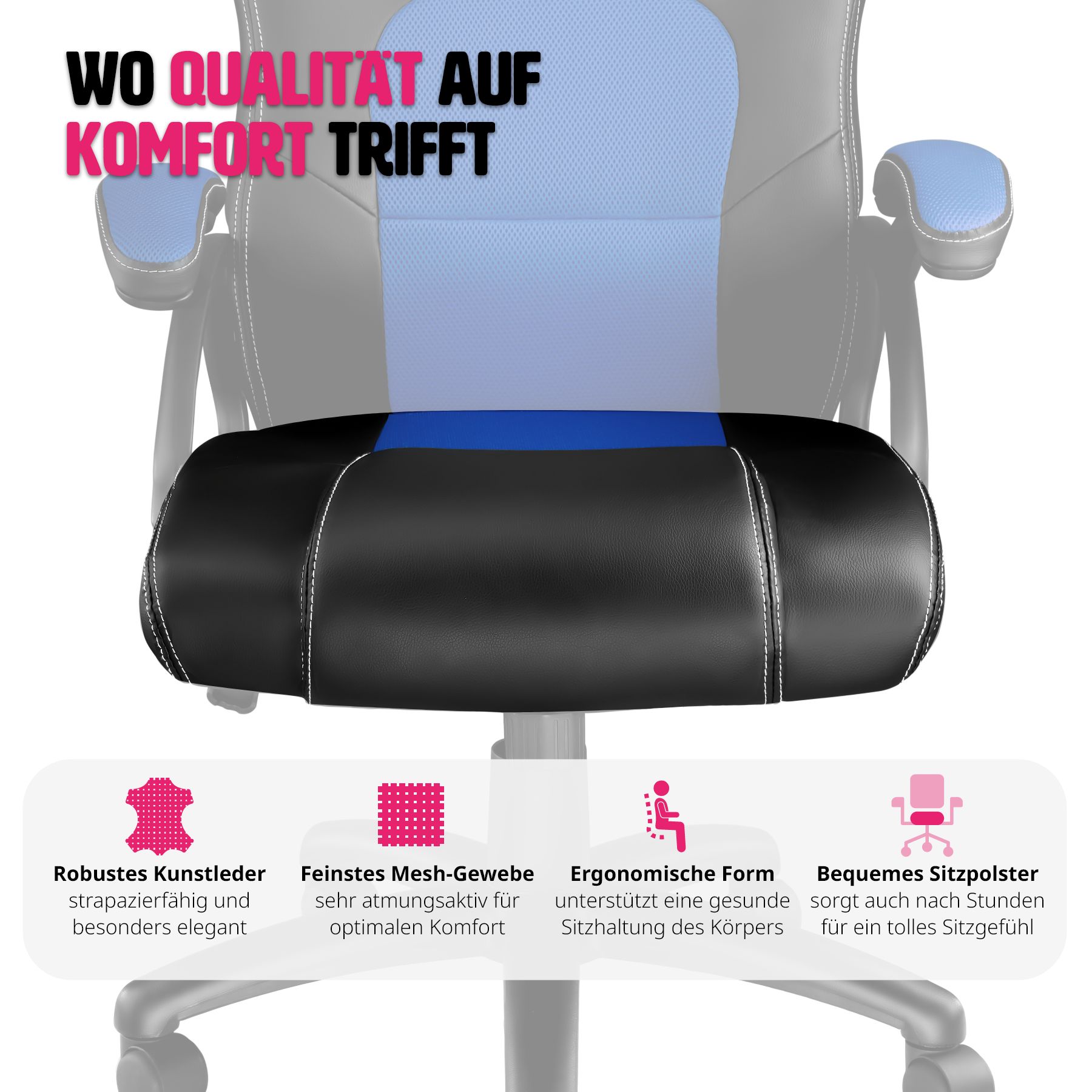 tectake® Bürostuhl, ergonomische Form, Kunstlederbezug mit Mesh-Gewebe, Belastbarkeit 120 kg