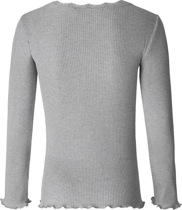 Rosemunde Silk t-shirt regular ls w/ lace Grå
