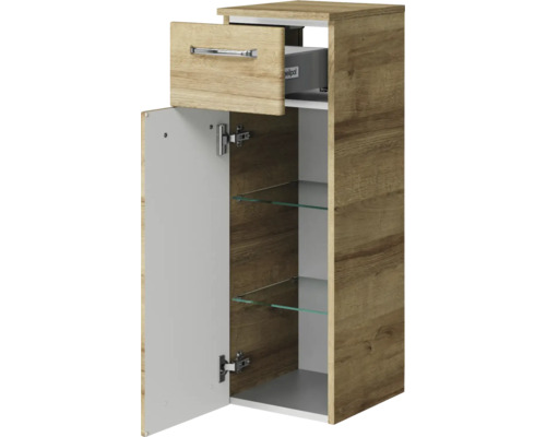 Pelipal Kumba badkamermeubelset (B x H x D): 137 x 200 x 50 cm, frontkleur: Riviera eiken, 5-delige set inclusief witte mineraalstenen wastafel, halfhoge kast en onderkast (99.770121472)