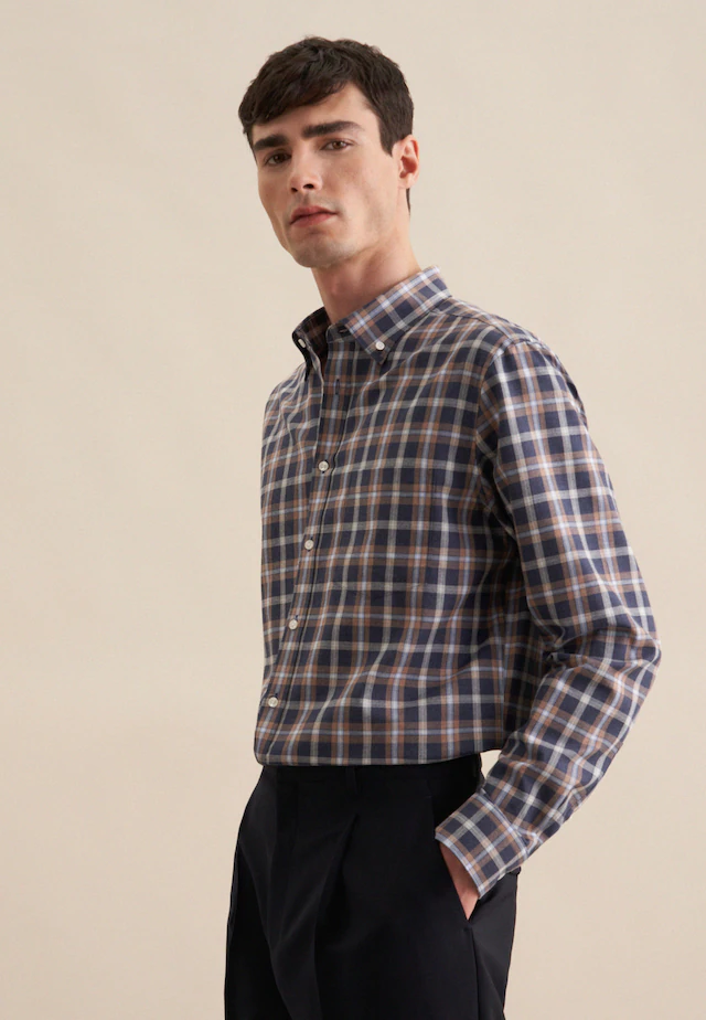 seidensticker Flanellhemd »Regular«, Regular Langarm Button-Down-Kragen Karo