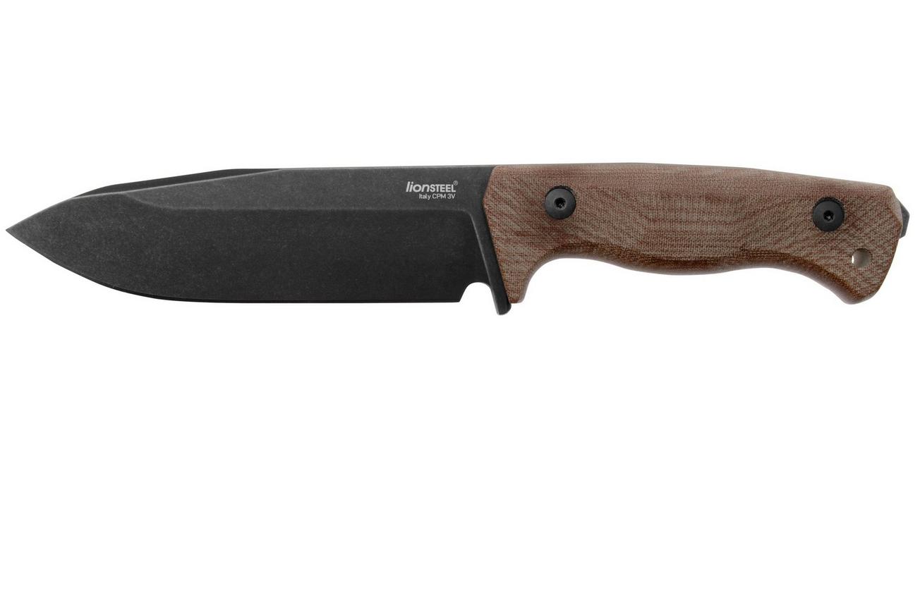LionSteel T6 Old Black, Natural Canvas Micarta T6B-CVN vaststaand mes