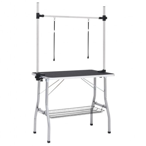 Mesa de tosa para cães, preta e prateada
