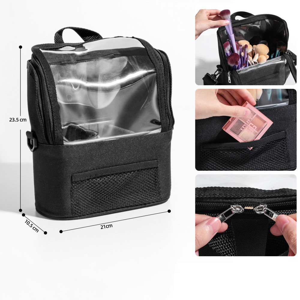 (235x210mm) Reise Necessaire Kosmetik Make Up Tasche Kulturbeutel Organizer Bag inkl. Schultergurt - Schwarz