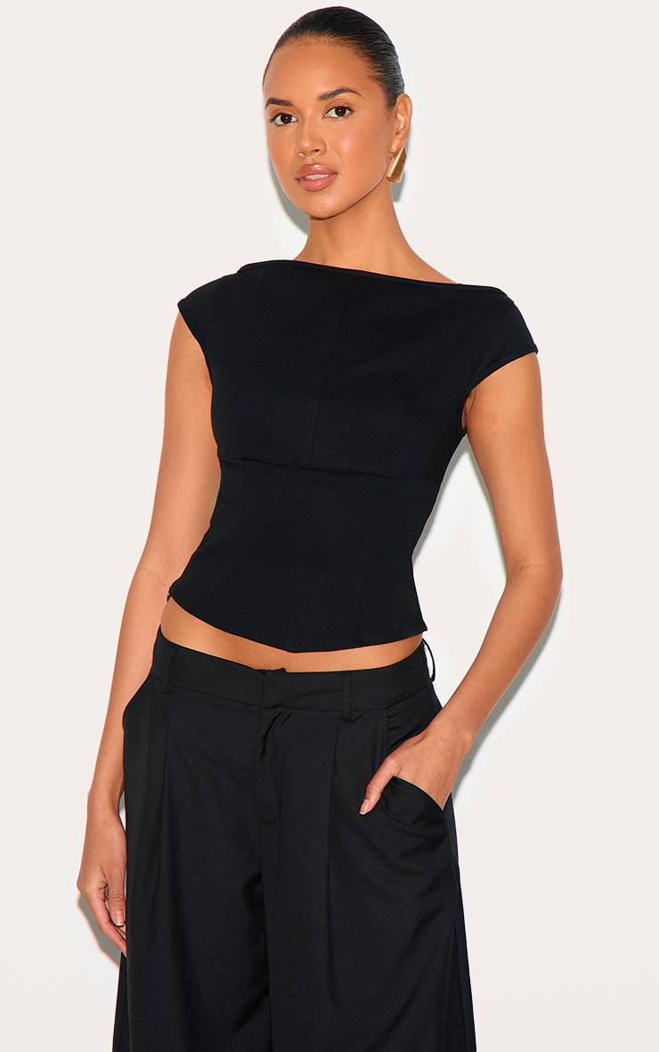 Noir Corset Structuré En Tissu Extensible Tissé