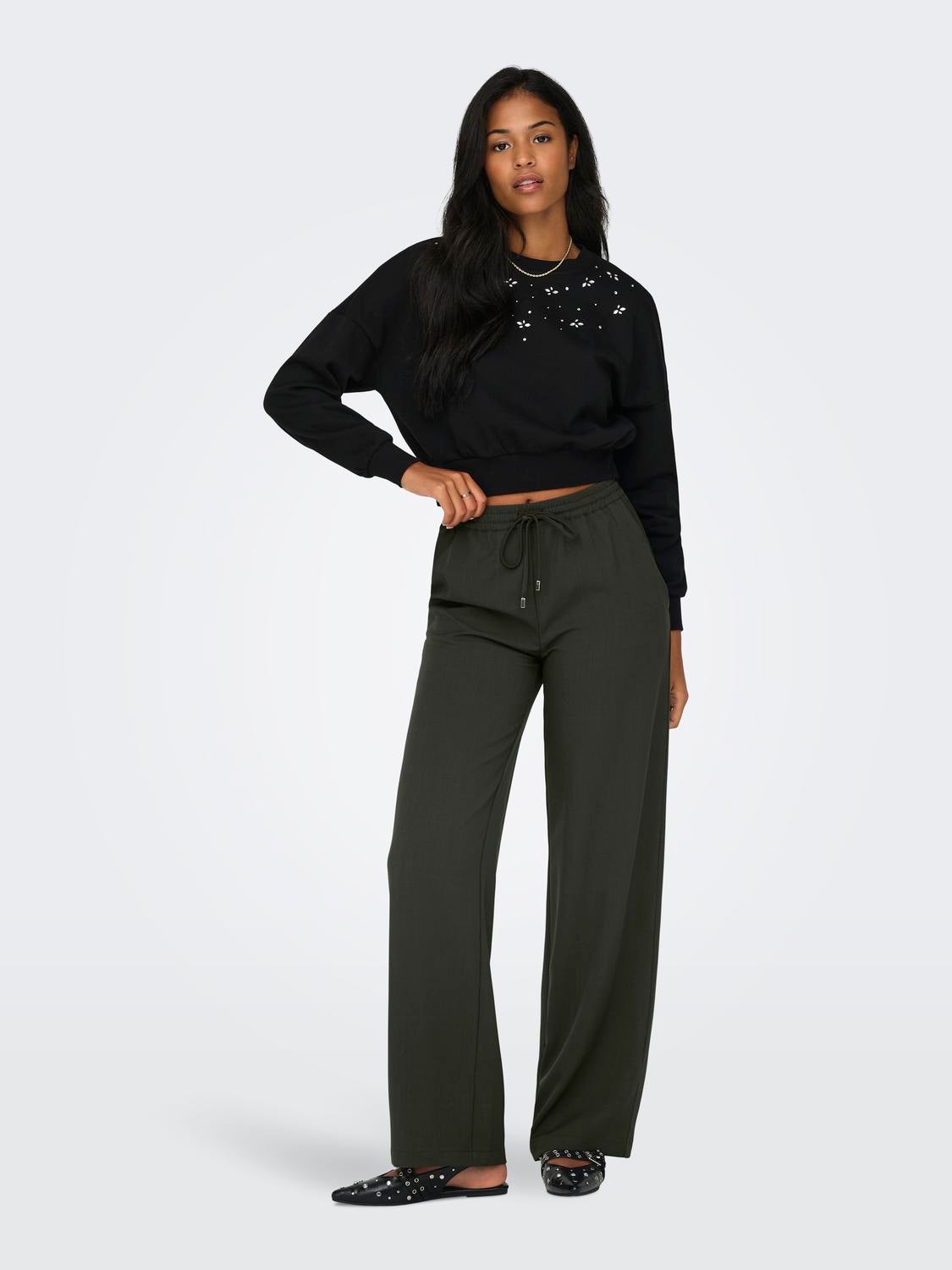 ONLGINNY Hohe Taille Weiter Beinschnitt Hose mit weitem Beinschnitt Black Olive