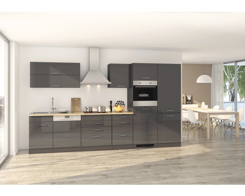 Held Furniture keukenblok zonder apparatuur Milan 360 cm grijs hoogglans gedemonteerd omkeerbaar model 630.1.6211