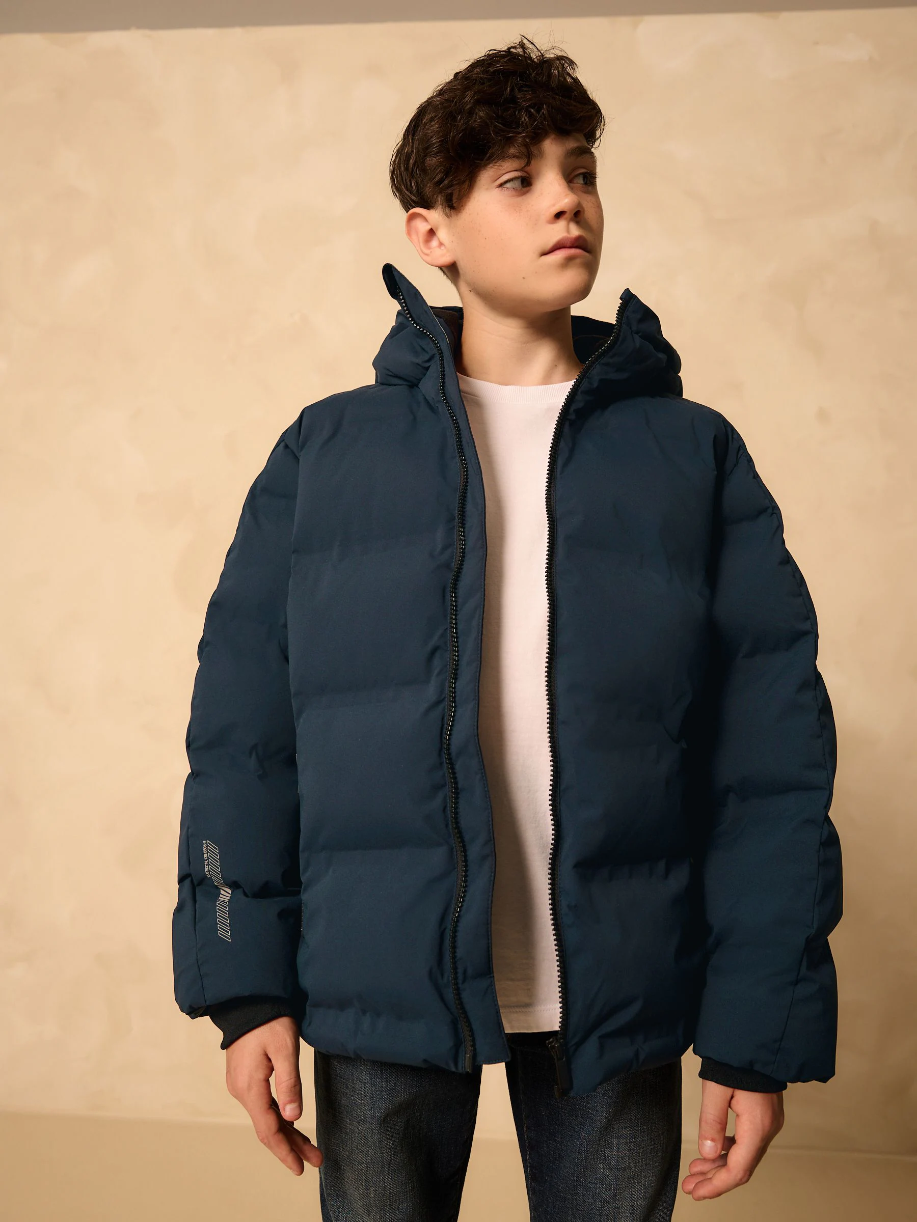 Marineblauw - Regenbestendige gewatteerde jas met microfleece voering (3-17jr)