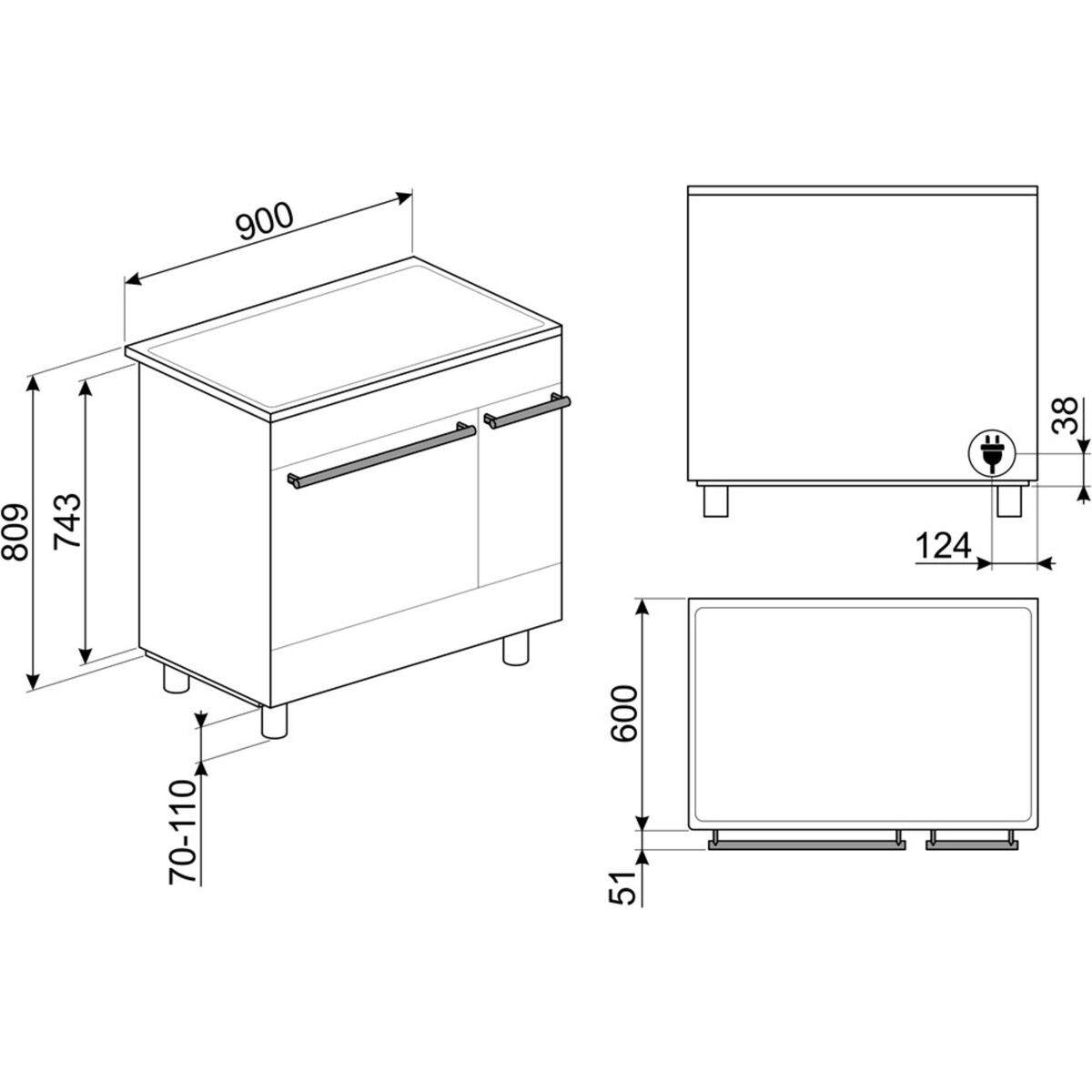 C92IMMB2 Induksjonskomfyr med 2 ovner Classic 90 cm, matt svart