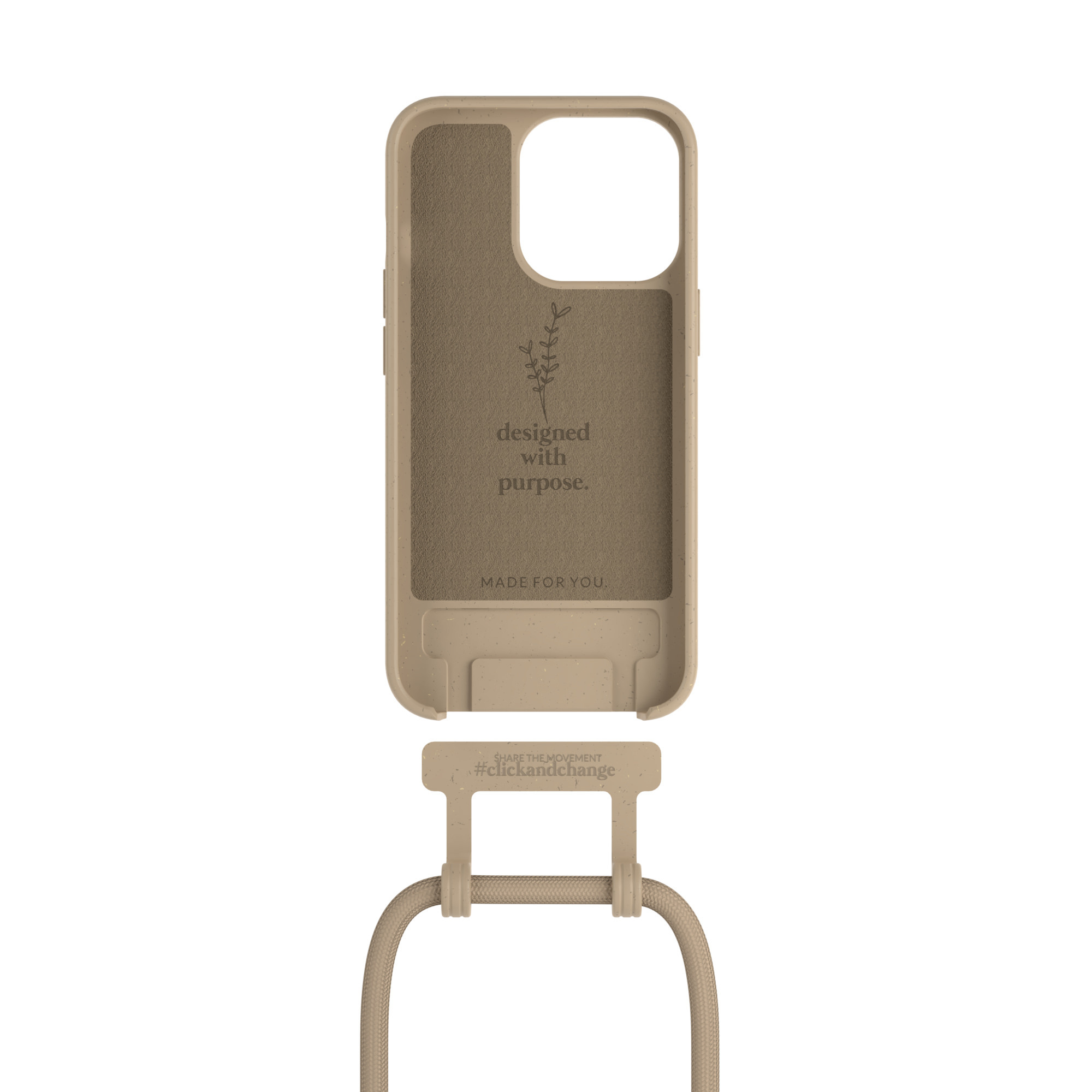 iPhone 14 Pro Max Necklace ChangeCase Antimikrobielle Hülle Vegan Biologisch Abbaubar   Abnehmbare Handykette (CHA167) - Taupe