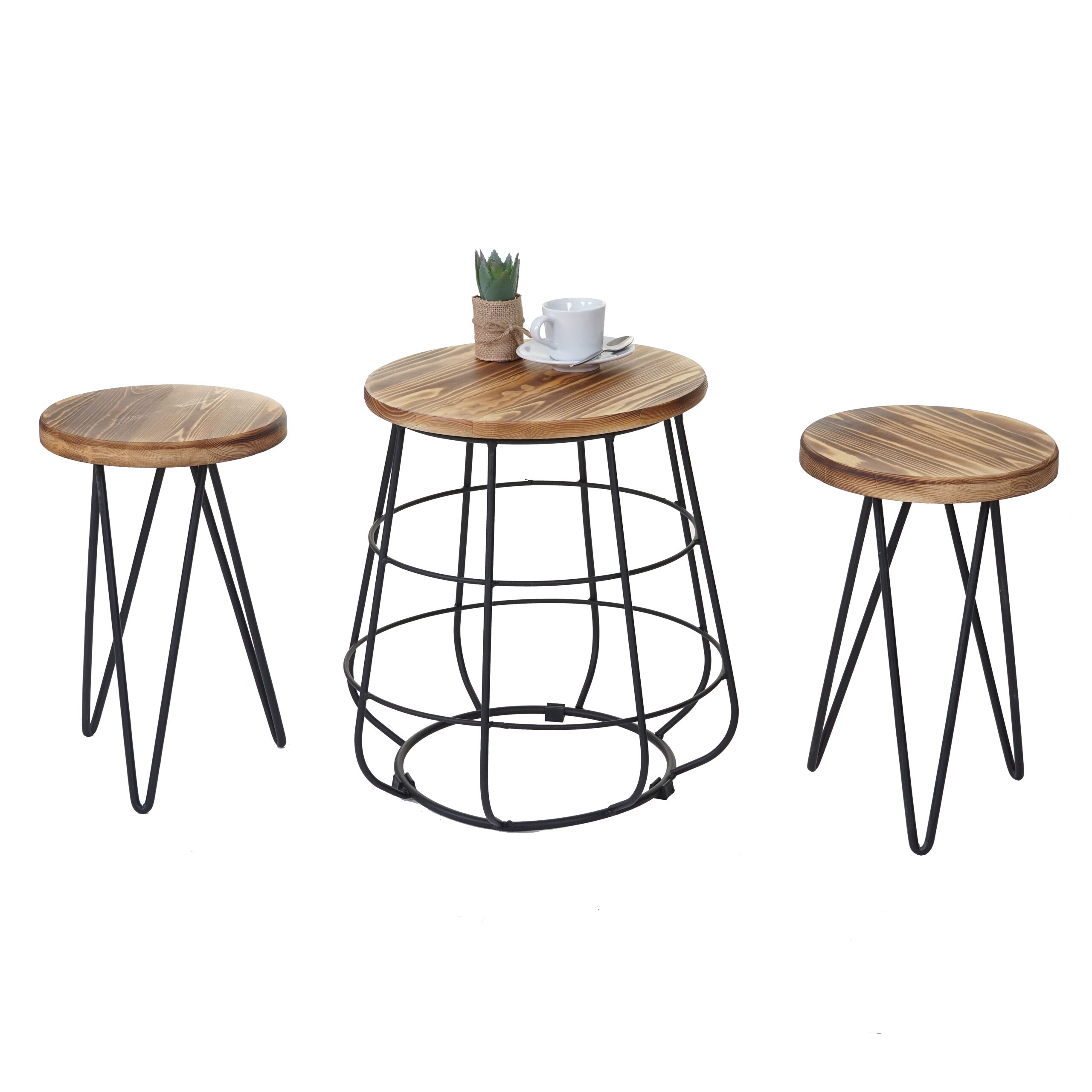2er-Set Sitzhocker mit Tisch MCW-A80, Sitzgruppe, Industriedesign Echtholz MVG-zertifiziert