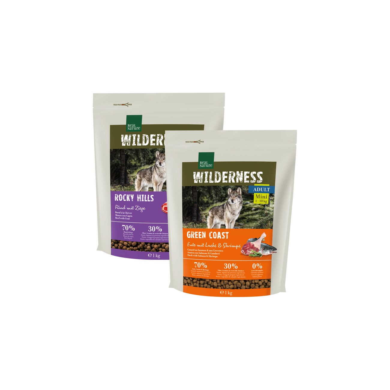 REAL NATURE WILDERNESS Trockenfutter Hund, Adult, Mini, Probierpaket 2x 1kg