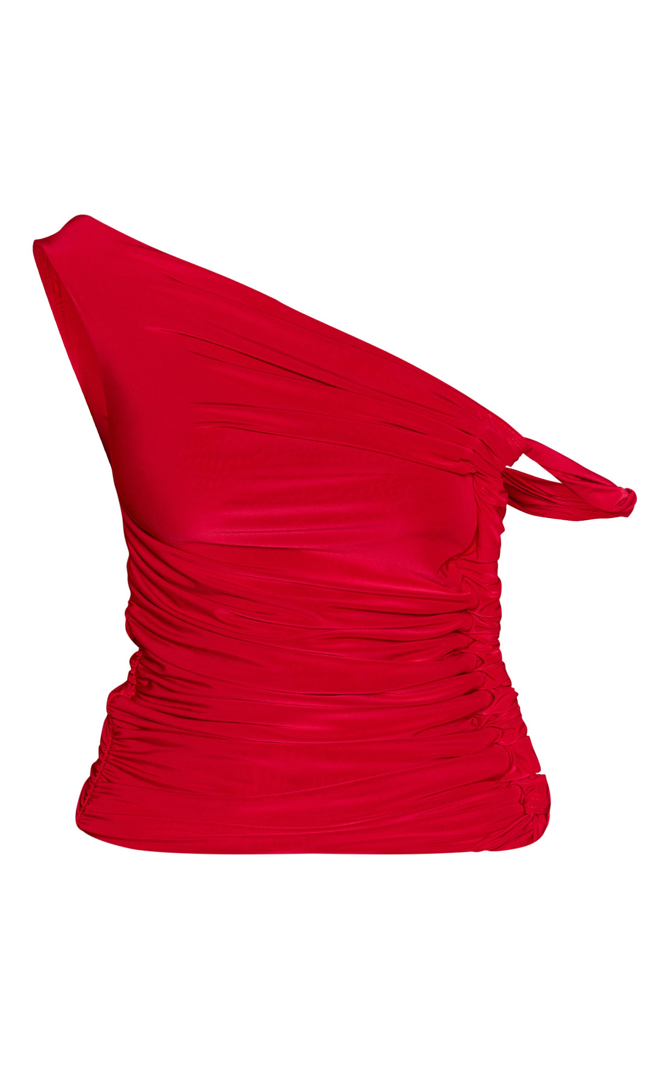 Rouge Top Drapé Double Couche En Tissu Slinky Avec Détail De Corde