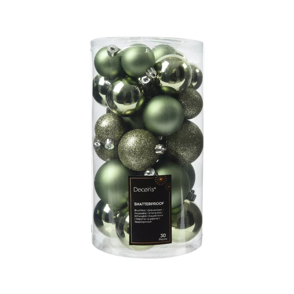 Lot de 30 boules de Noël assorties Alpine Vert romarin