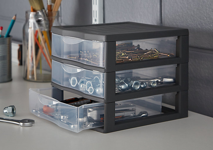 Tour en plastique 3 tiroirs Kontor gris H. 17 x L. 21 x P. 18 cm