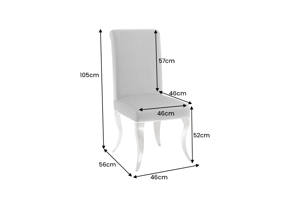 Extravaganter Stuhl MODERN BAROCK DELUXE grau Samt mit silbernen Edelstahlbeinen