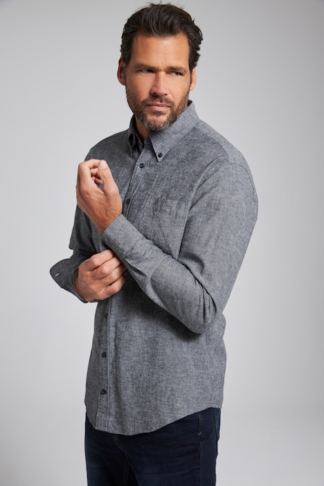 Leinenmixhemd, Langarm, Buttondown-Kragen, Modern Fit