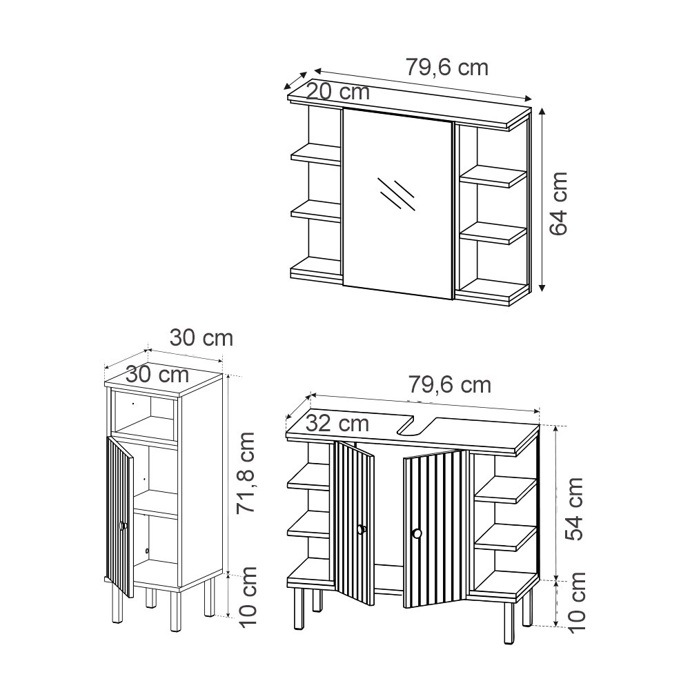 Vicco Badmöbel-Set Aquis, Sonoma Anthrazit, Badezimmer, moderne Badserie, Waschtischunterschrank, Spiegelschrank, Midischrank