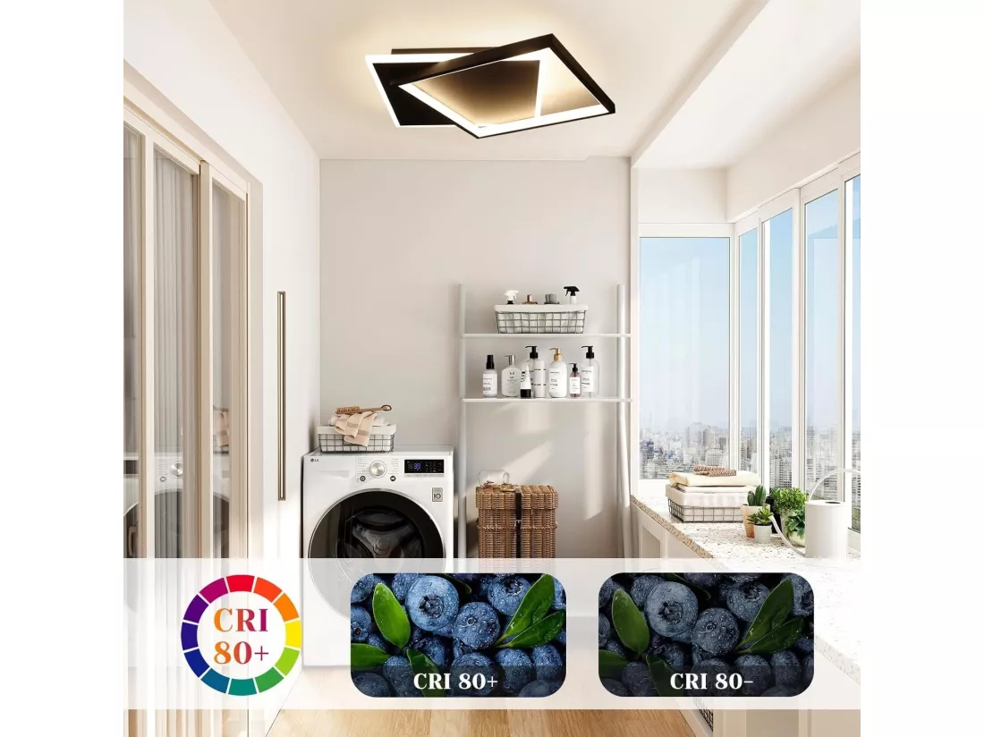 NETTLIFE Plafonnier LED Chambre Noir Lampe Dimmable 42 W Moderne Télécommande Carré Acrylique Plafonnier pour Salon Cuisine Salle à Manger