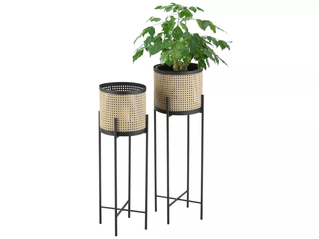 Lot de 2 Supports de Plante Colfontaine Métal Noir Sable [en.casa]