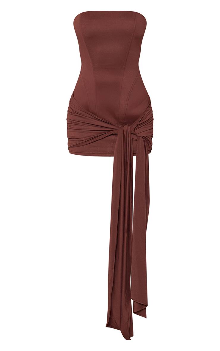 Chocolat Robe Mini Bustier À Baleines Effet Drapé Toucher Doux