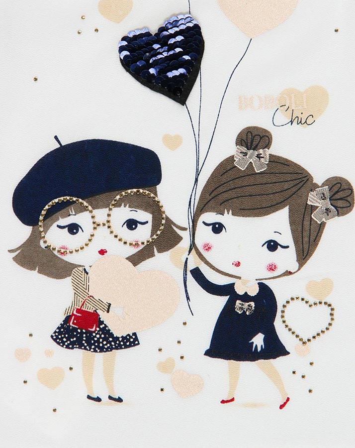 Langarm-Kleid PARIS GIRLS in A-Linie in weiß/marine
