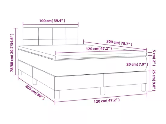 Sommier tapissier matelas et LED Marron foncé 120x200 cm Tissu