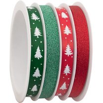 Bolduc sur bobine multiple, 4 rubans, rouge/vert