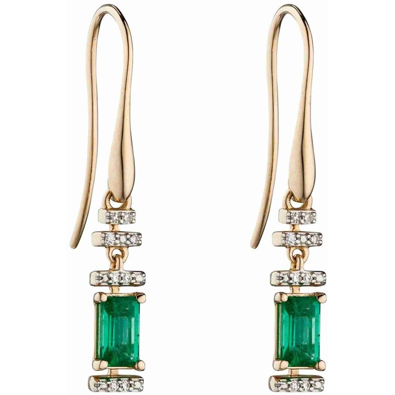 Boucle d'oreille émeraude et diamant en Or 375/1000