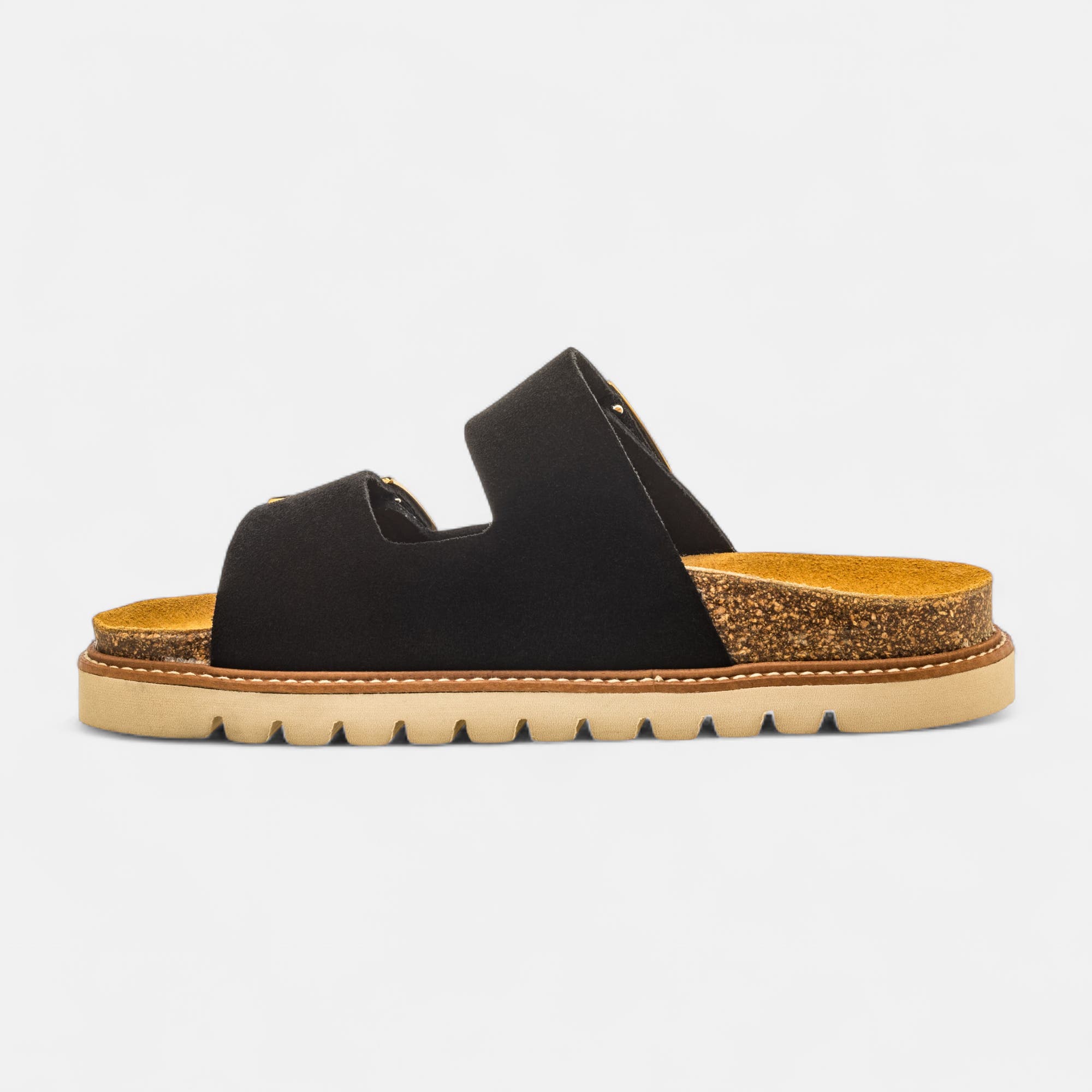 Mules semelle liège Femme en cuir noir