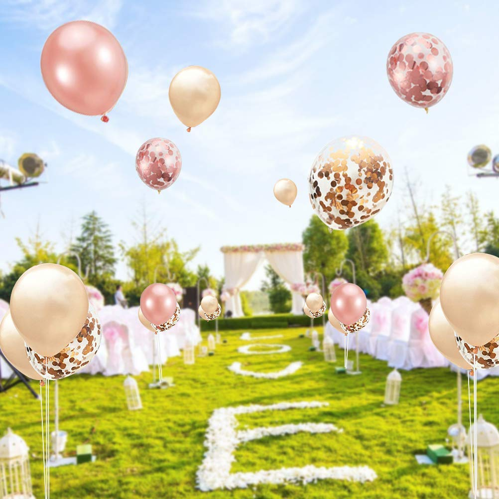 (60er Set) Ø30cm Party Deko Ballons Latex Luftballons mit Konfetti - Cremé / Roségold