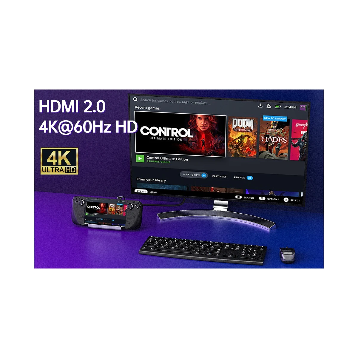 NÖRDIC Steam Deck-dokkingstasjon 1 til 7 - 1xHDMI 2.0 (4K60Hz), 1xM.2 SSD, 1xUSB-C PD 100W, 2xUSB-A 3.1, 1xUSB-A 2.0, 1xGigabit Ethernet
