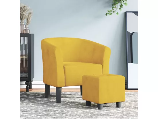 Fauteuil cabriolet avec repose-pied jaune velours