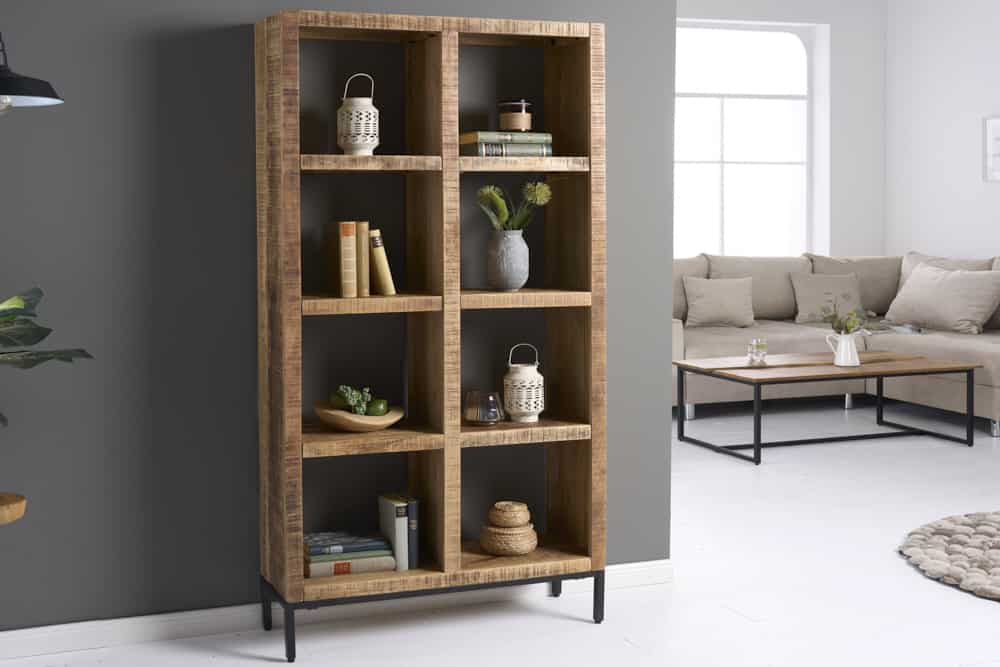Massives Regal IRON CRAFT 176cm Mangoholz Bücherregal acht Fächer Industrial Design