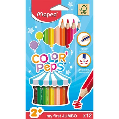 Maped Color'Peps Jumbo - 12 Crayons de couleur triangulaires