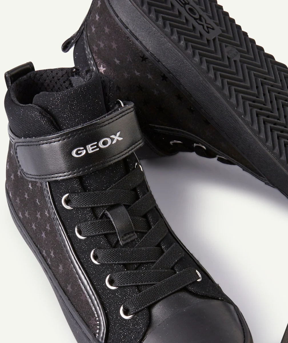GEOXBASKETS MONTANTES NOIRES BRILLANTES AU TISSU ÉTOILÉ