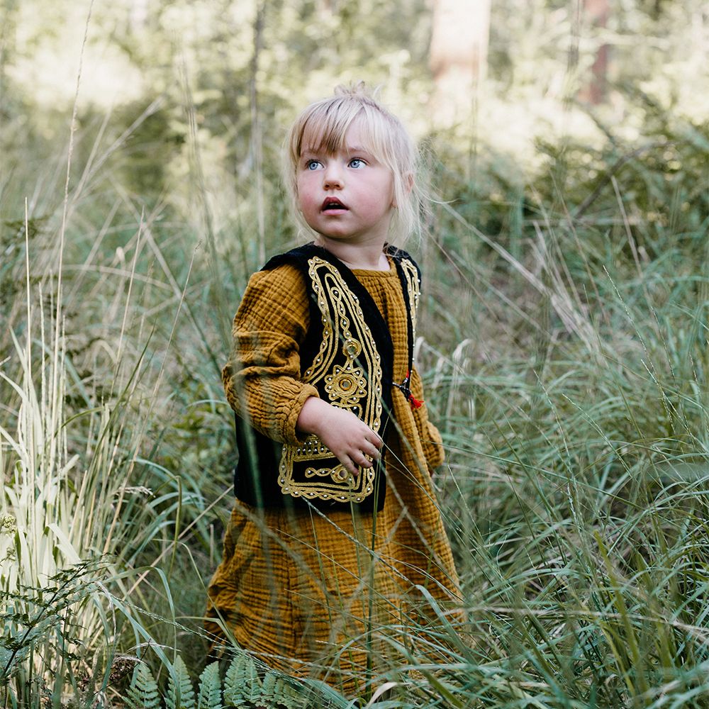 Moonrise kids Afghan velvet gilet Zahab goud