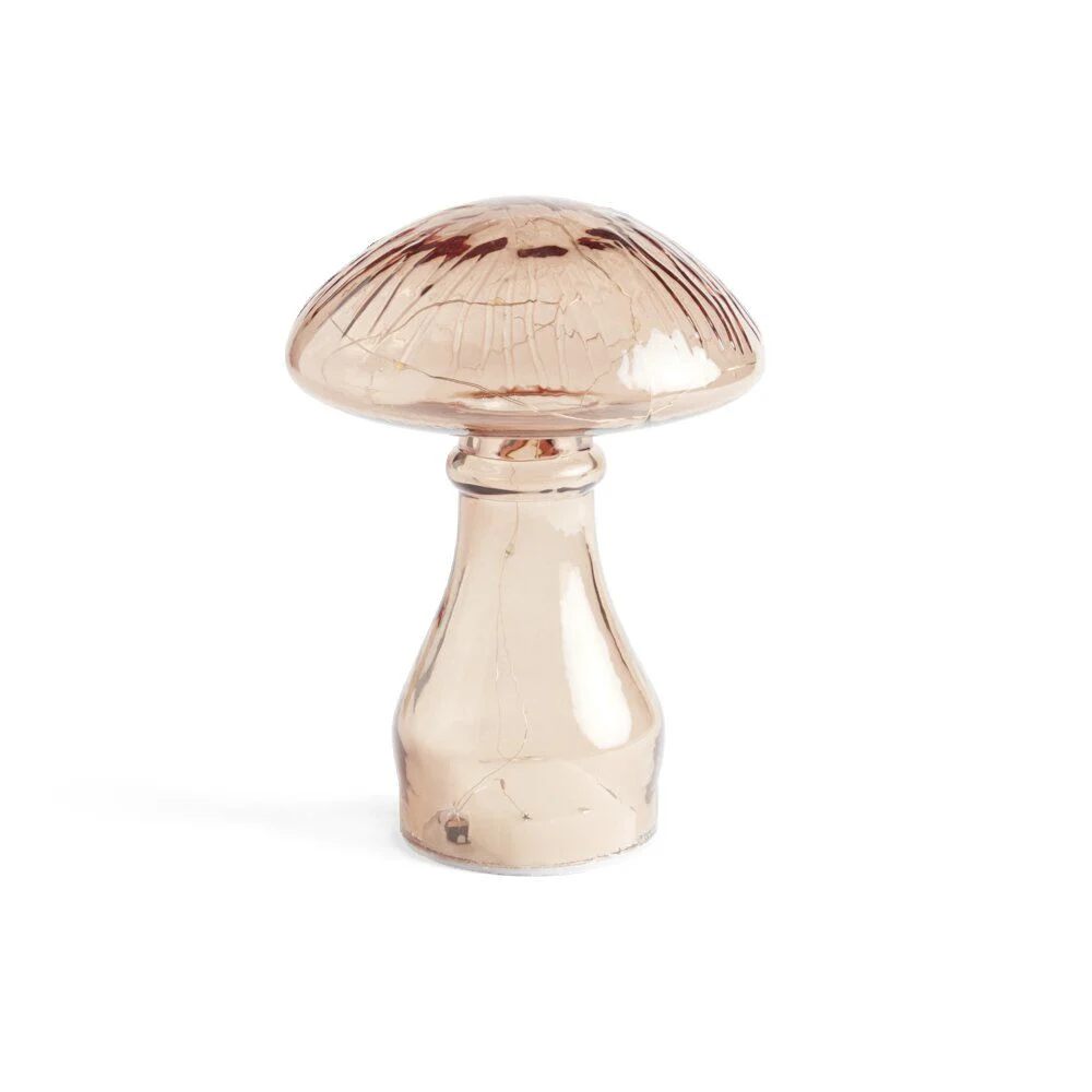 Champignon décoratif en verre brun avec LED Ø12xH18cm