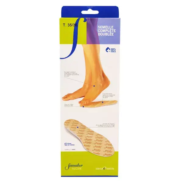 Palmilha Sanator de silicone totalmente forrada, tamanho 35-36, 1 par