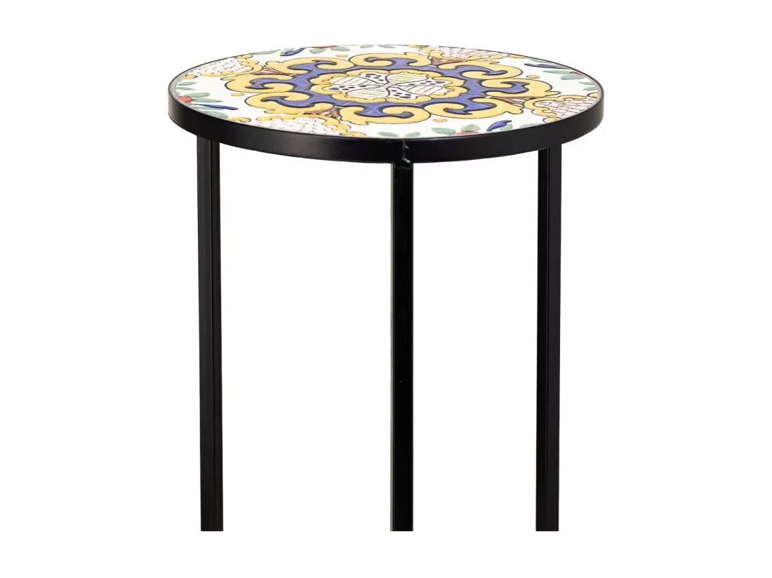 Lot de 3 supports en mosaïque noire et fer forgé D30x68h-D25x57h-D20x51h cm