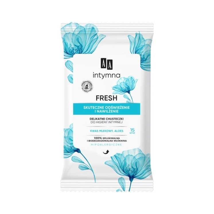AA Fresh Delicate Tücher für die Intimhygiene, wirksame Erfrischung und Feuchtigkeitsversorgung, 15 Stück