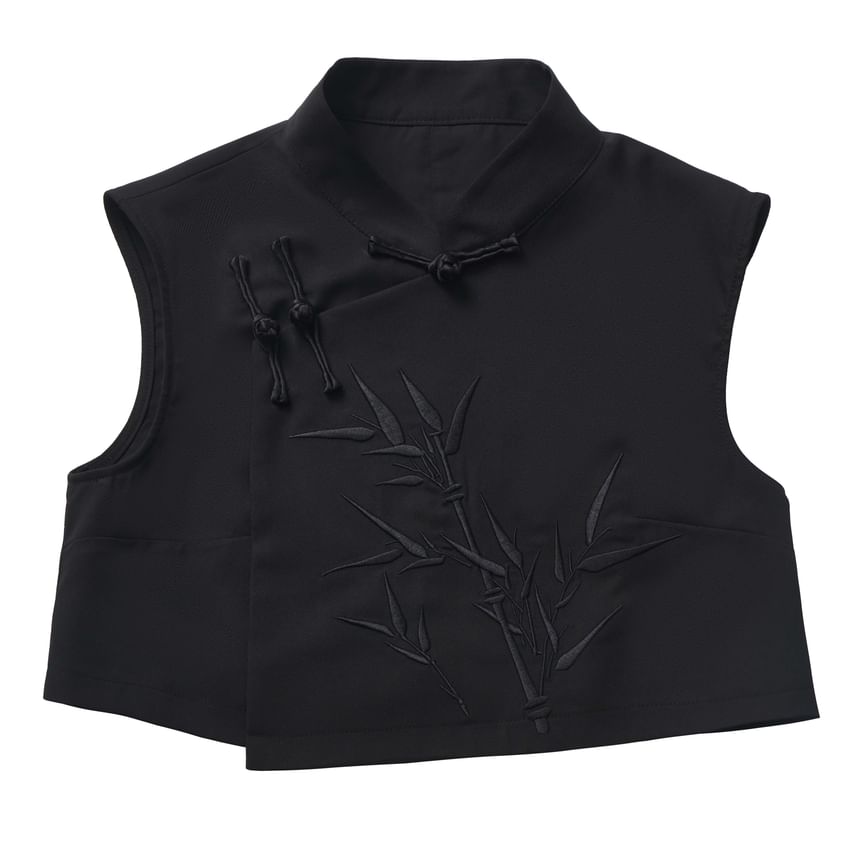 Florimi - Mandarijnkraag Effen Bamboe Geborduurd Vest