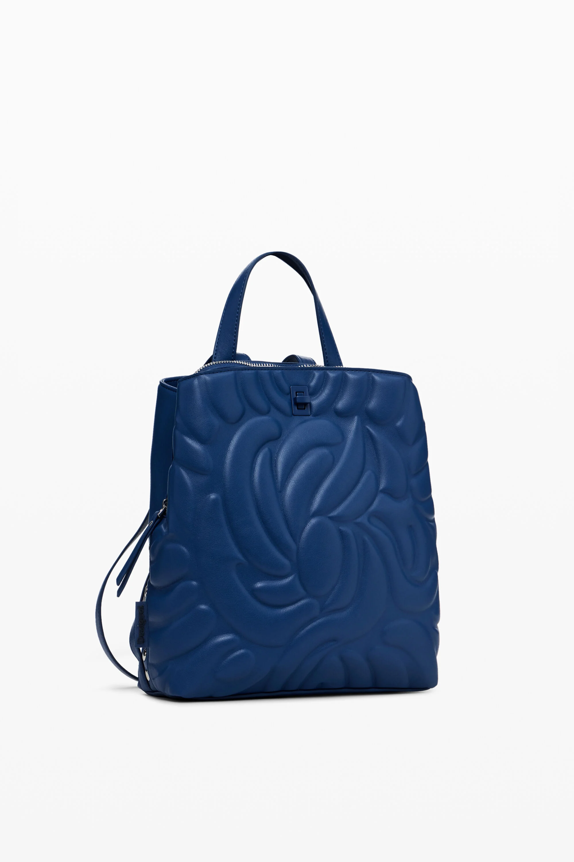 Mini mochila com estampa floral geométrica.