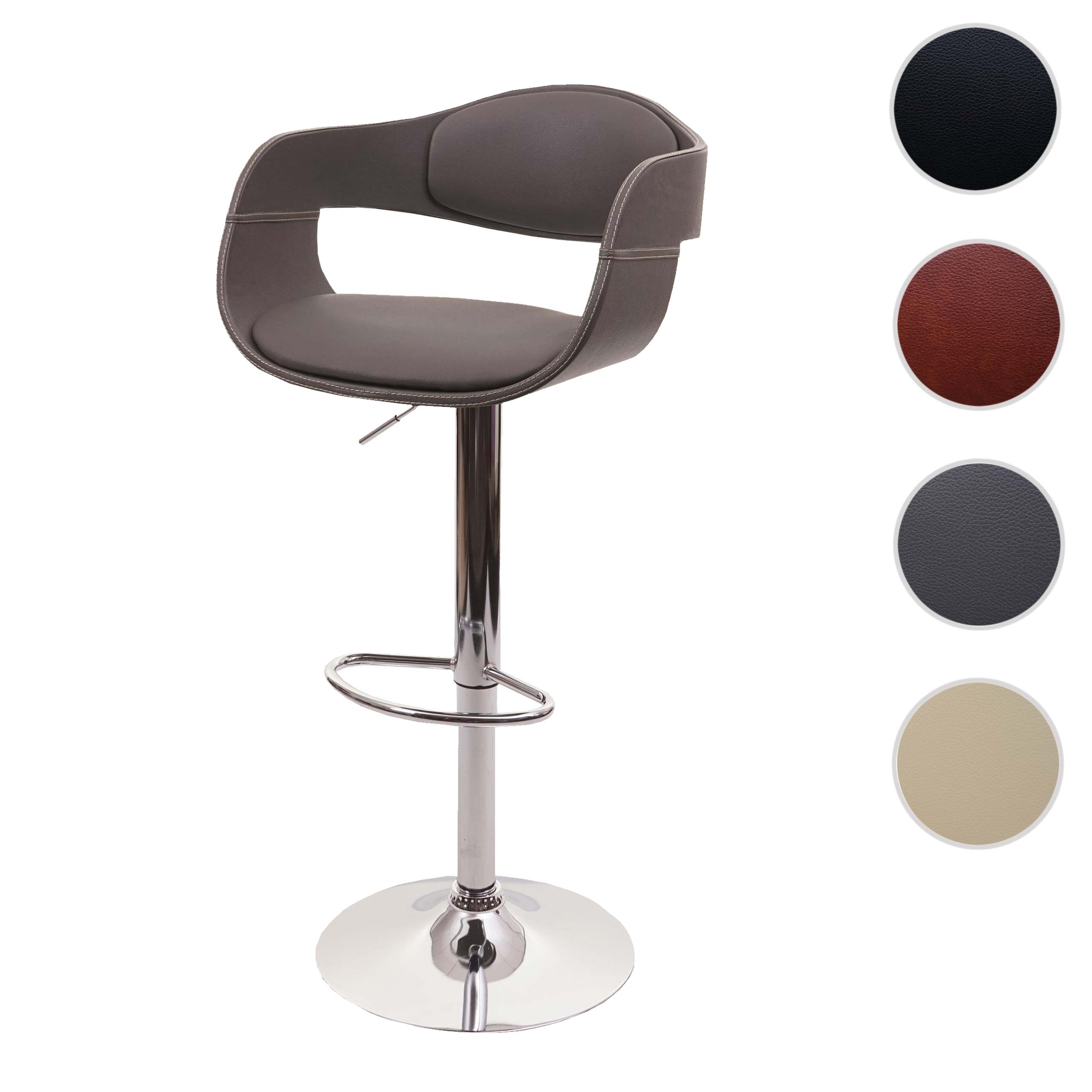 Barhocker MCW-A47b, Barstuhl Tresenhocker, Retro-Design, Holz Kunstleder ~ matt grau