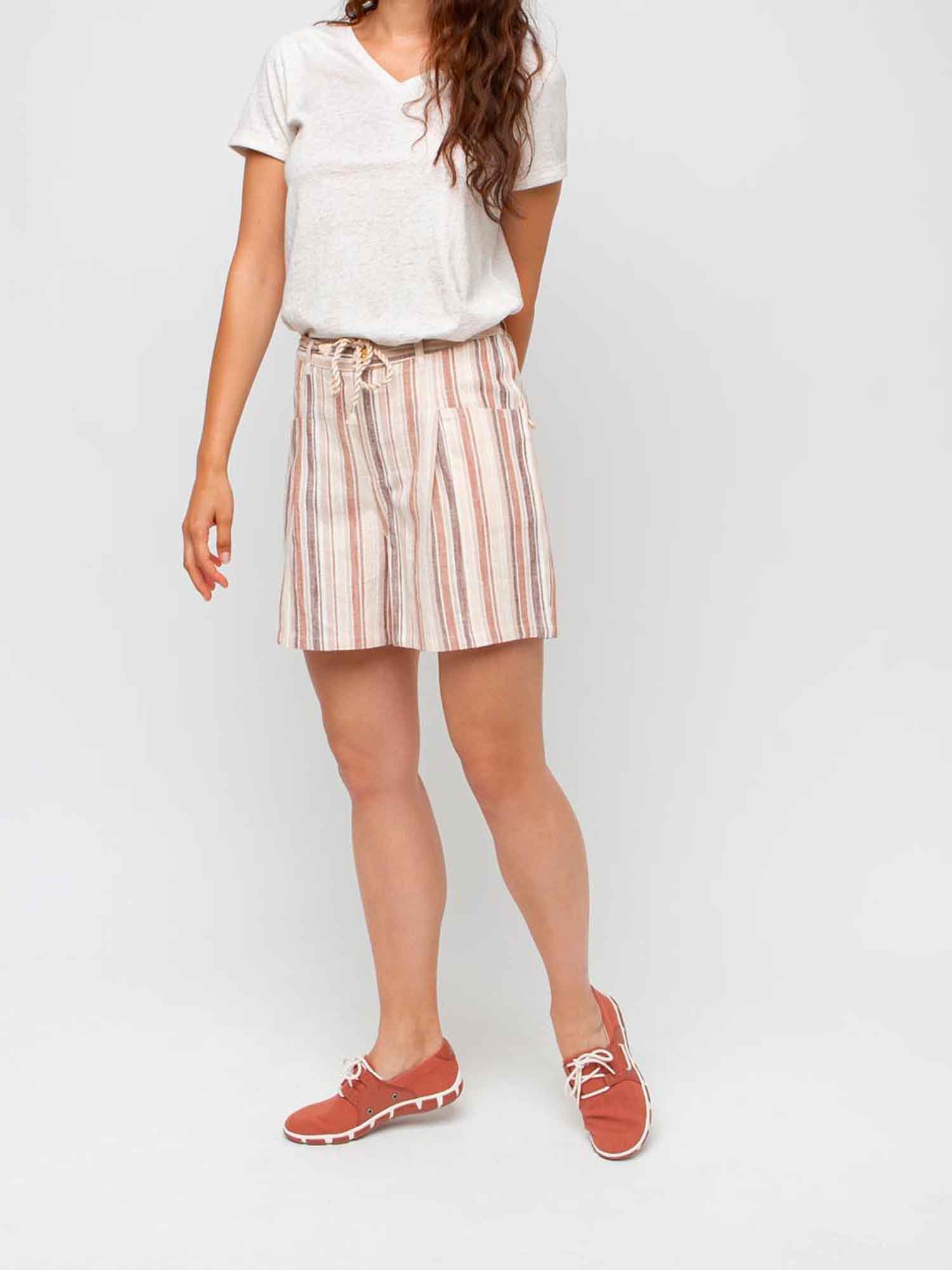 Short Femme Rayures Verticales Coton Orange