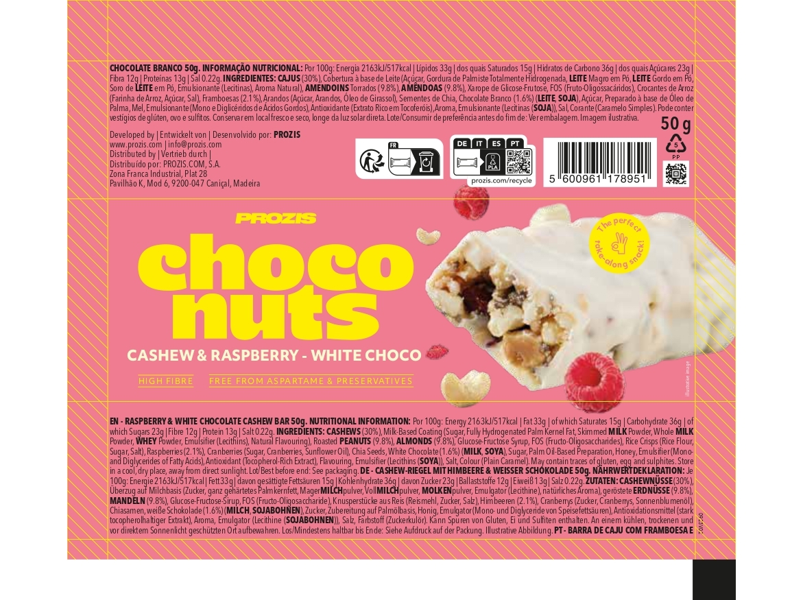 BARRA CHOCONUTS PROZIS CAJU FRAM. E CHO. BRA 50G
