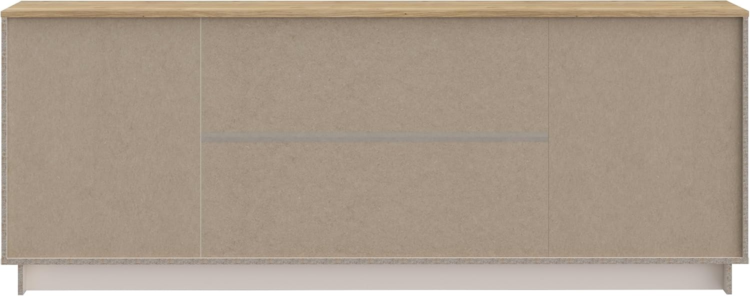 Forte GANYMEDE Sideboard 230, minimalistisches Sideboard, 2-türig, 3 Schubladen, Holzwerkstoff, Wohn-/Schlafzimmer, Mauvella Eiche Holzdekor|Kaschmirbeige, 224,5 cm breit x 85,7 cm hoch x 41,3 cm tief