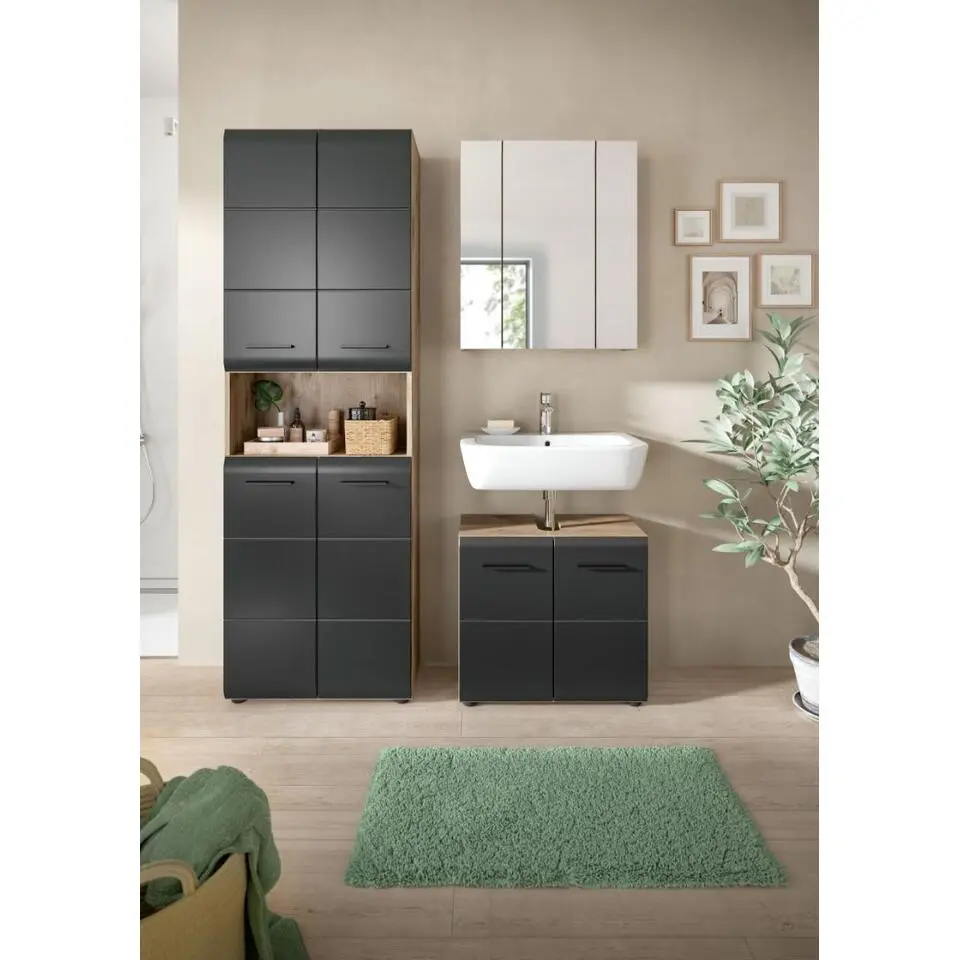 Hioshop Ice badkamer I20 zwart mat- eiken decor