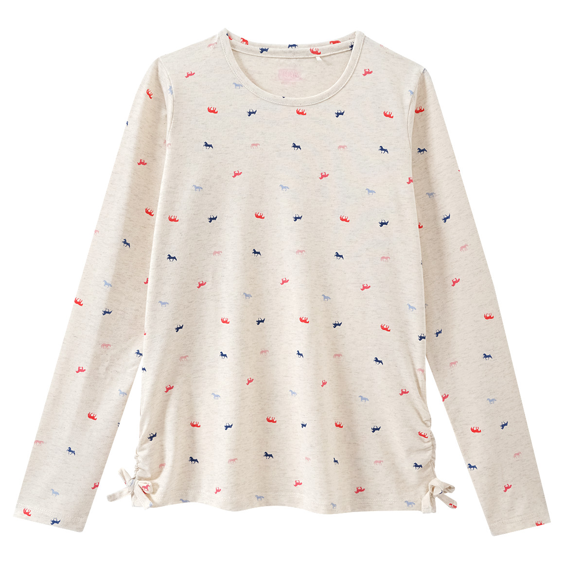 Yigga Mädchen Langarmshirt mit Pferde-Motiven hellbeige