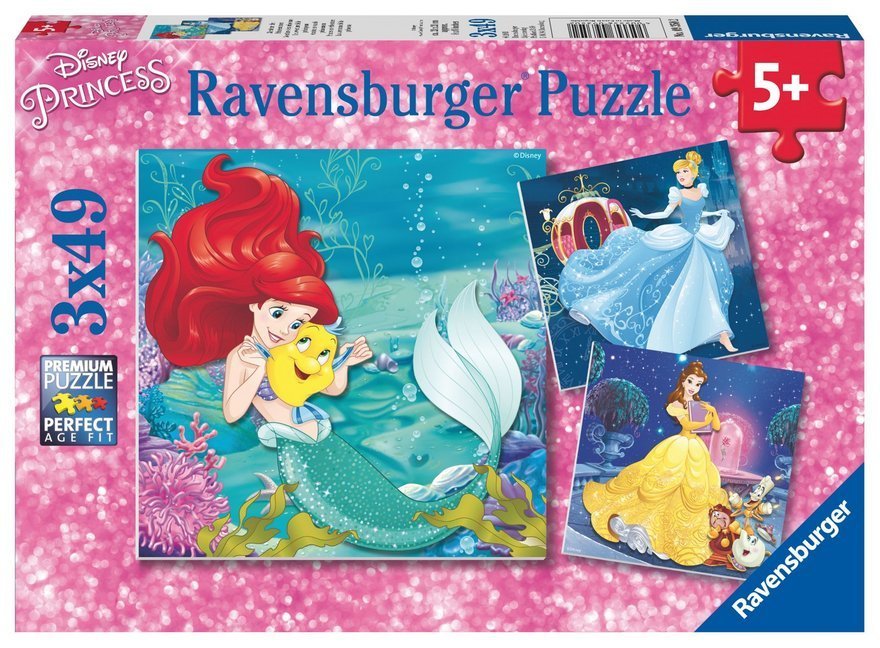 Ravensburger Kinderpuzzle - 09350 Abenteuer der Prinzessinnen - Puzzle für Kinder ab 5 Jahren, -Puzzle mit 3x49 Teilen